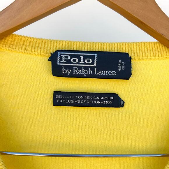 Vintage Polo Ralph Lauren Men’s Cotton Cashmere V-Neck Sweater Yellow XL - Picture 4 of 9